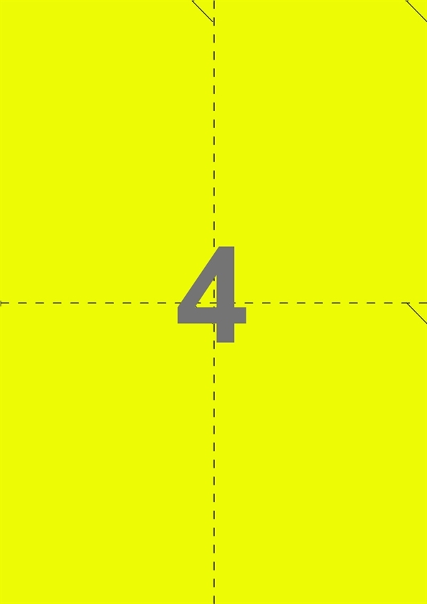 A4-etiketter, 4 Udstansede etiketter/ark, 105,0 x 147,6 mm, neon gul, 100 ark